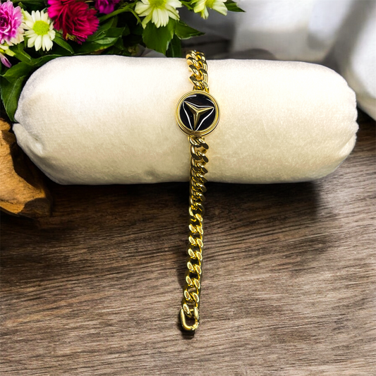 Mercedes Triad Link - 24 Karat Rold Gold Bracelet(4 Year Warranty)